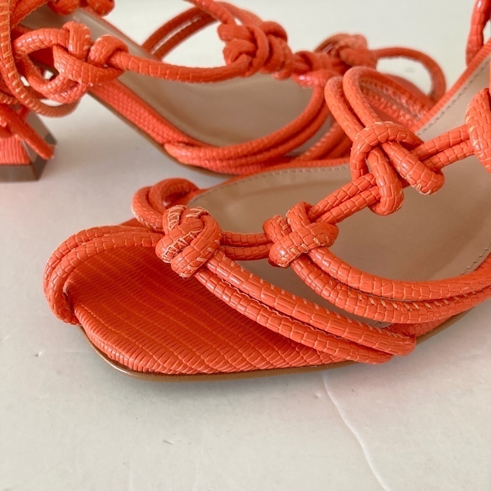 NWOT Anthropologie Strappy Orange Animal Print Leather Heeled Sandals - Picture 3 of 6